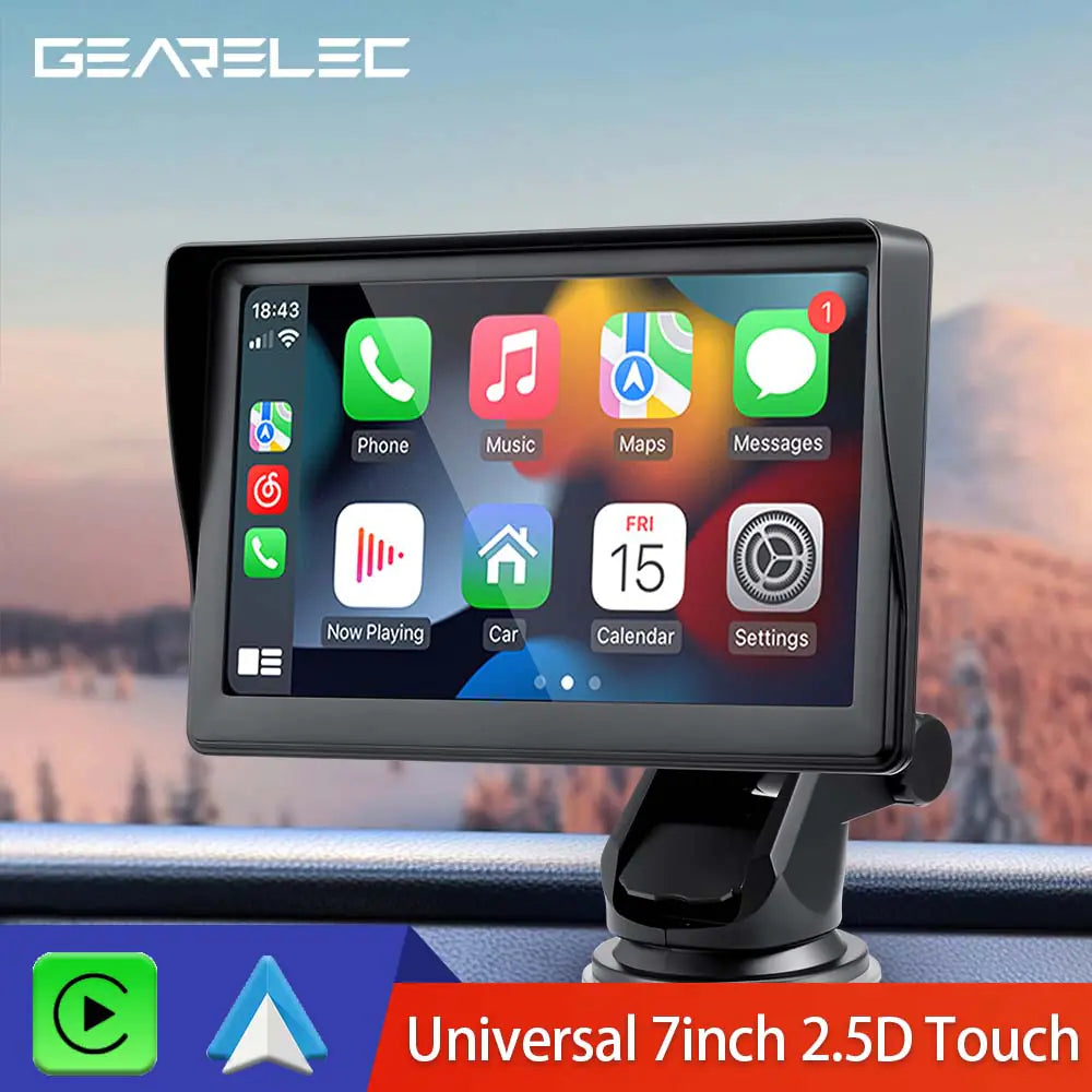 Reproductor multimedia de vídeo y radio universal para coche de 7 pulgadas con Apple CarPlay y Android Auto inalámbricos portátiles