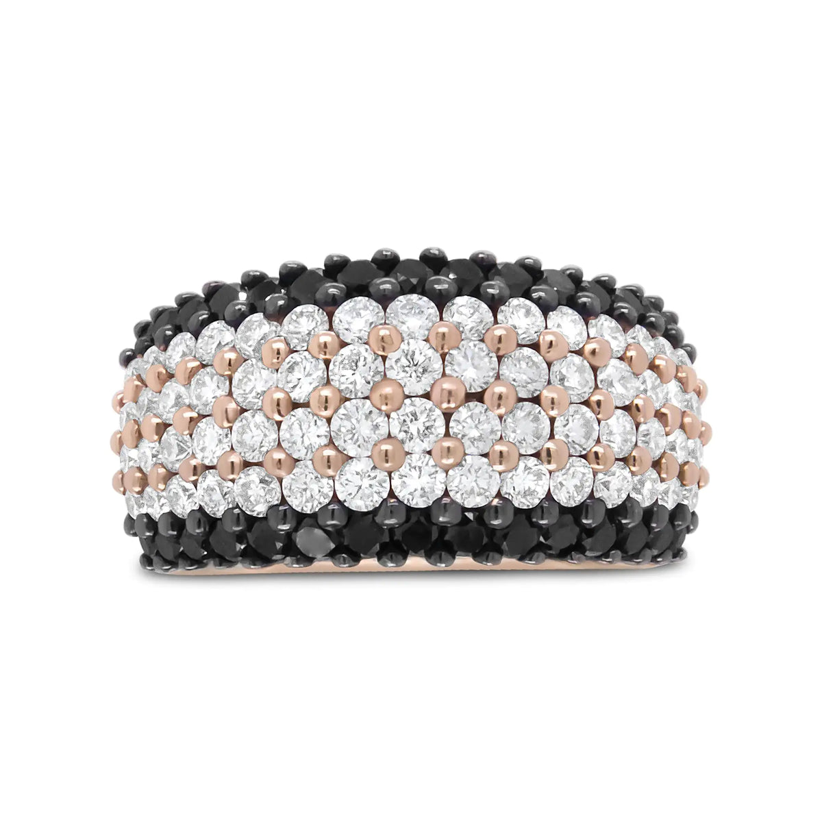18K Rose Gold 2 1/5 Cttw Black and White Diamond 6 Row Band Ring (F-G and Black Color, VS1-VS2 Clarity)