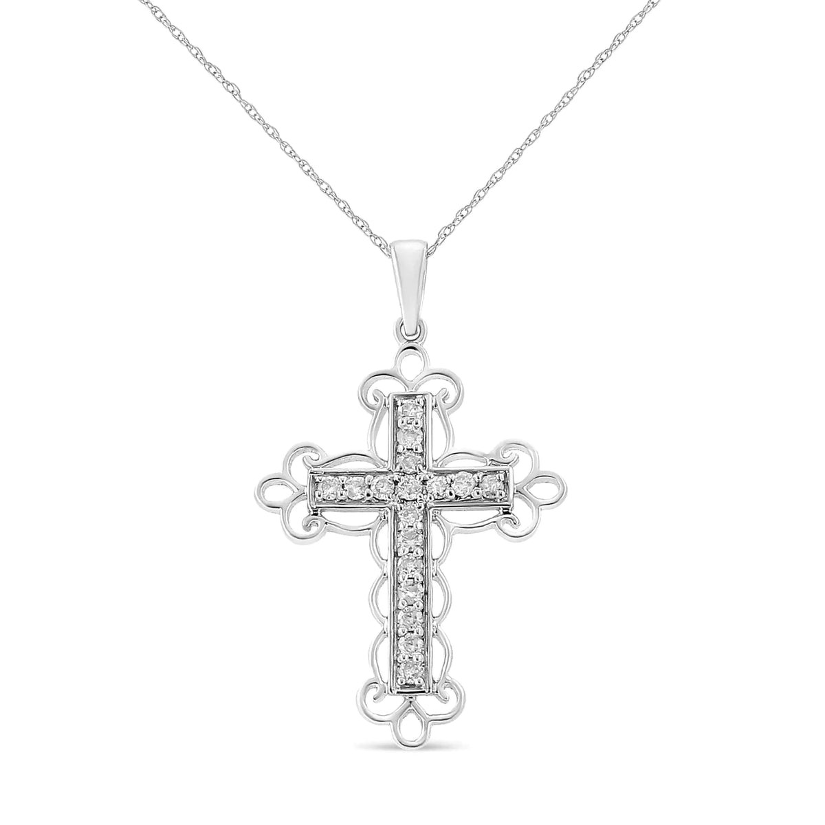 Collar con colgante de cruz de 18" de estilo art déco con diamantes de talla redonda de 1/4 ct en plata esterlina 925 (color JK, claridad I2-I3)