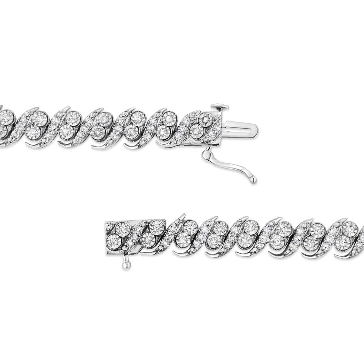 Pulsera de eslabones en forma de "S" con diamantes de talla redonda de 2,0 ct en plata de ley 925 (color IJ, claridad I3) - 7,25"