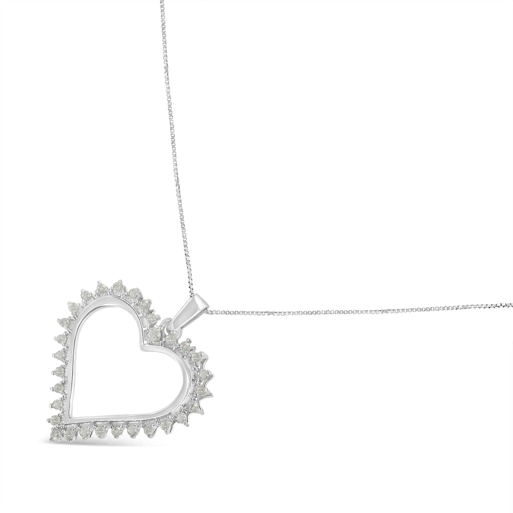 Collier pendentif en argent sterling 925 1/4 ct avec diamant à 3 griffes et cœur ouvert de 18 po (couleur IJ, clarté I3)