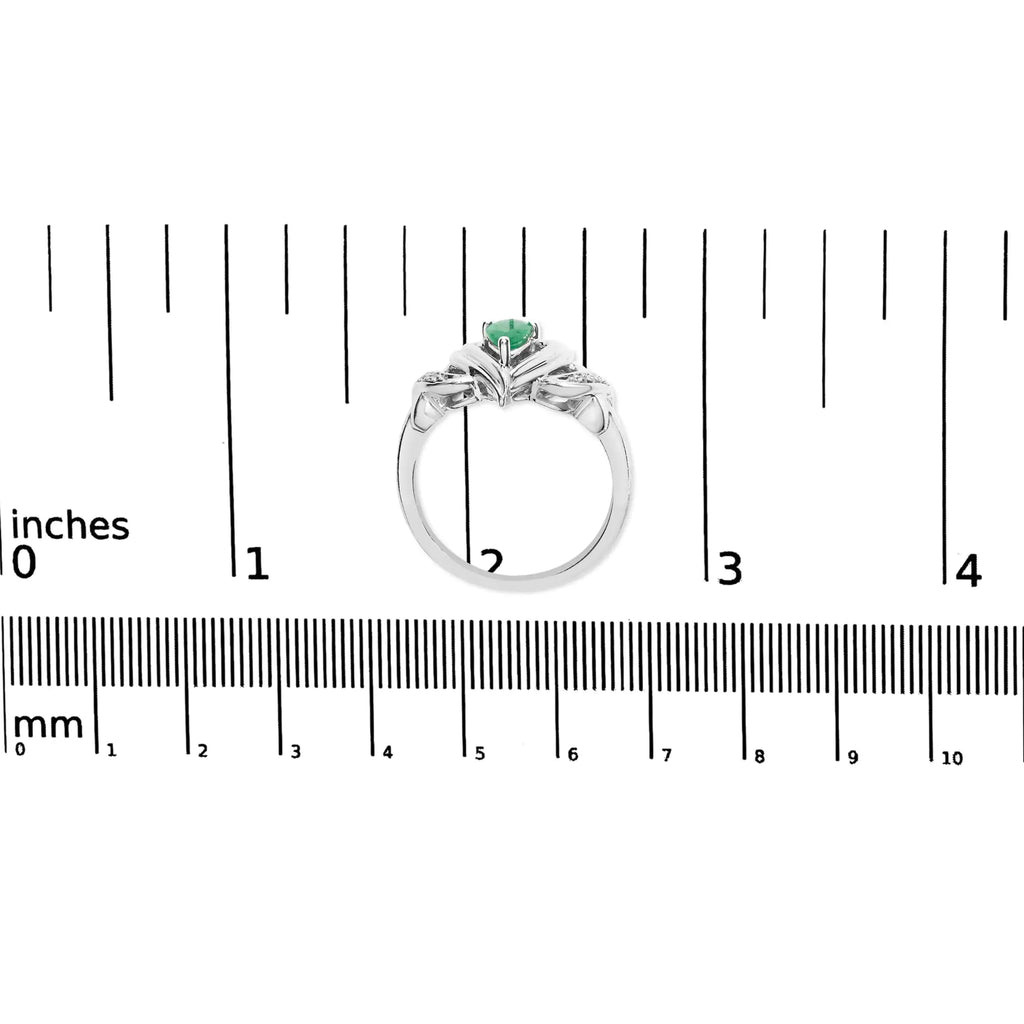 Bague de promesse en argent sterling 925 avec pierre précieuse émeraude en forme de poire de 6 x 4 mm et accent de diamant en forme de cœur (couleur HI, clarté SI1-SI2) - Taille 7