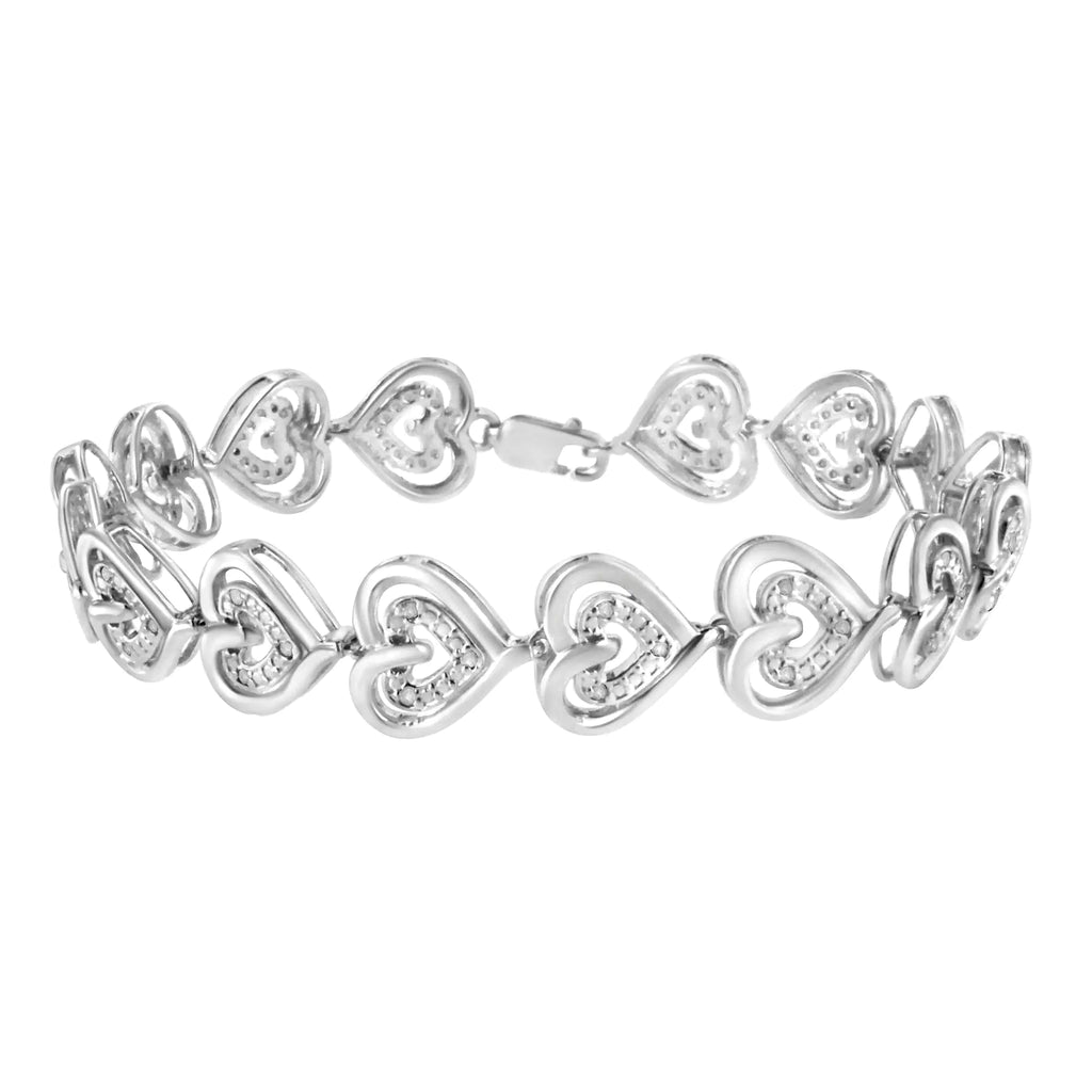 Bracelet à maillons doubles en argent sterling 925 avec diamants taille ronde 1/4 ct (couleur IJ, pureté I2-I3) - 7,25 pouces