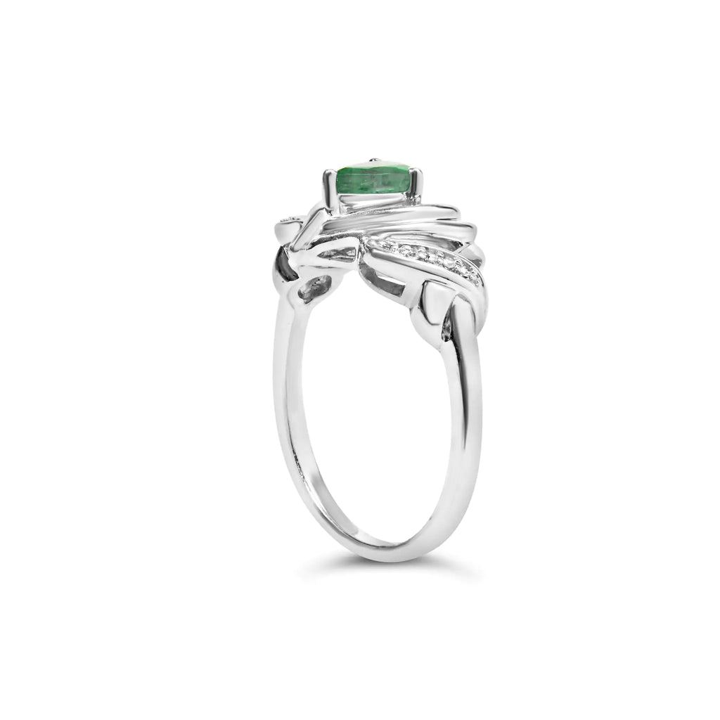 Bague de promesse en argent sterling 925 avec pierre précieuse émeraude en forme de poire de 6 x 4 mm et accent de diamant en forme de cœur (couleur HI, clarté SI1-SI2)