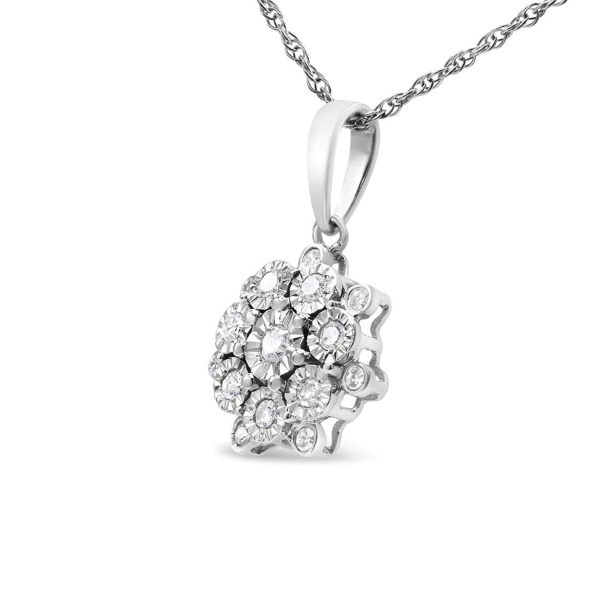 Collar con colgante de 18" en racimo floral de diamantes engastados en plata de ley 925 de 1/4 ct para mujer (color IJ, claridad I1-I2)