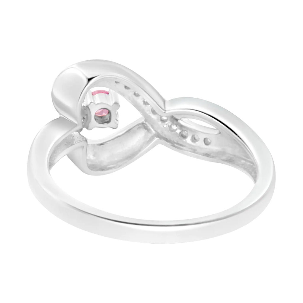 Anillo de compromiso con corazón de halo de zafiro rosa creado y detalles de diamantes en plata de ley 925 (color HI, claridad SI1-SI2)