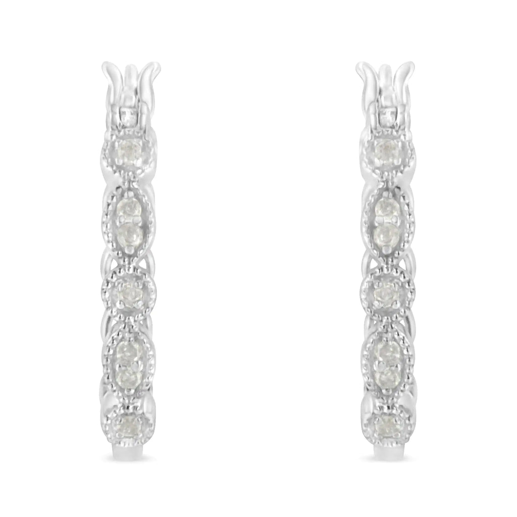 Aros de plata de ley 925 con milgrain de diamantes de 1/6 ct (color IJ, claridad I3)