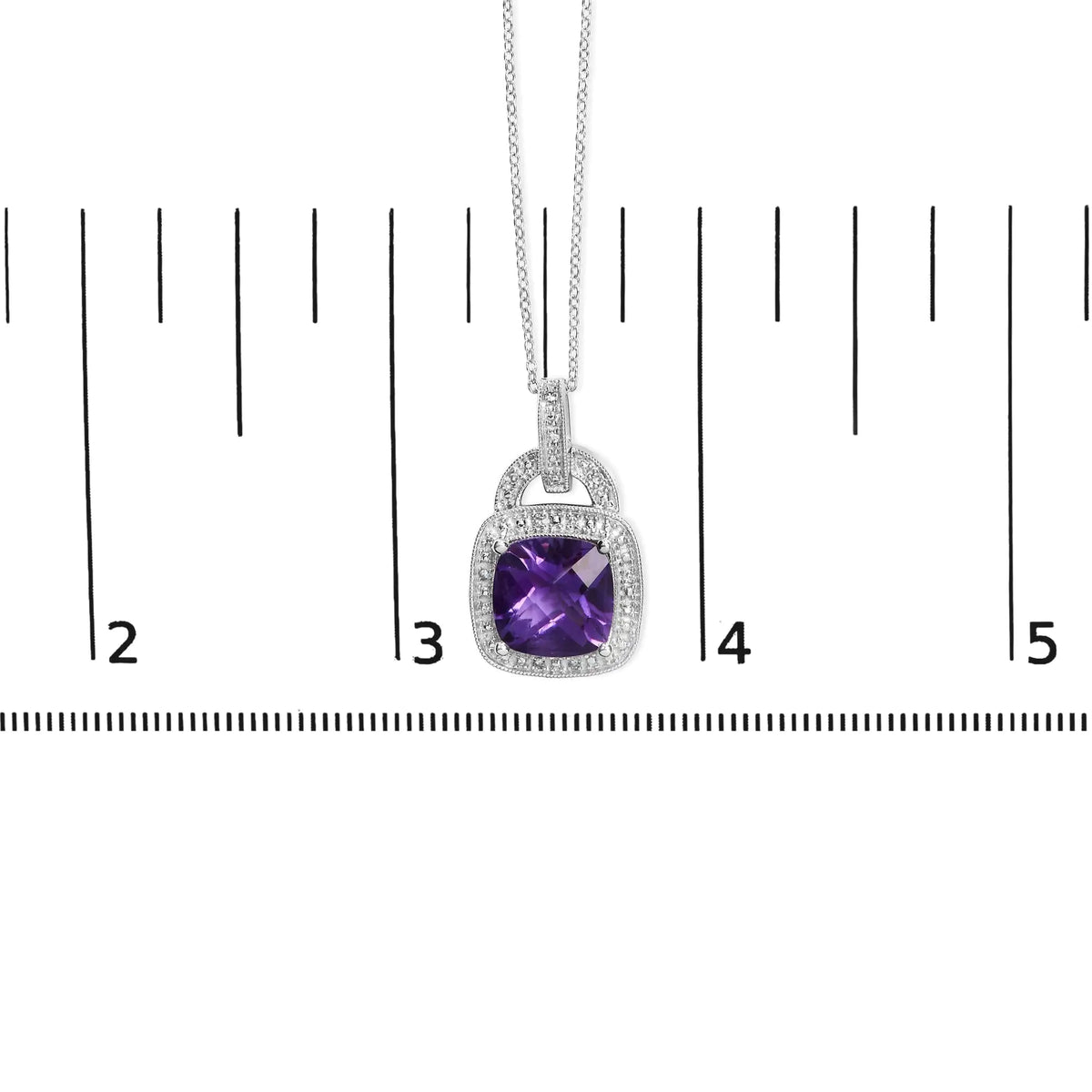 Collar con colgante de amatista morada y halo de diamantes de 18" en plata de ley 925 de 10 x 10 mm (color IJ, claridad I1-I2)
