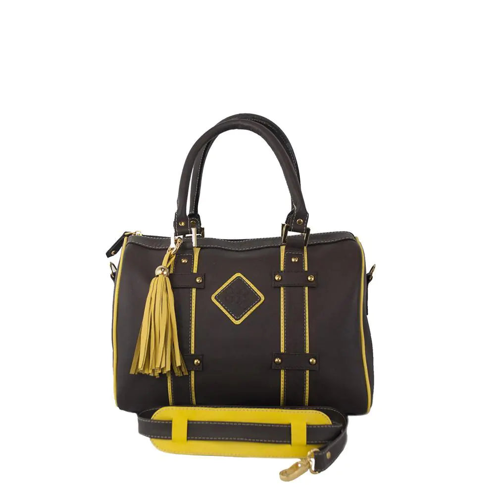 Bolso de mano de cuero Make a Statement: chocolate/amarillo cítrico