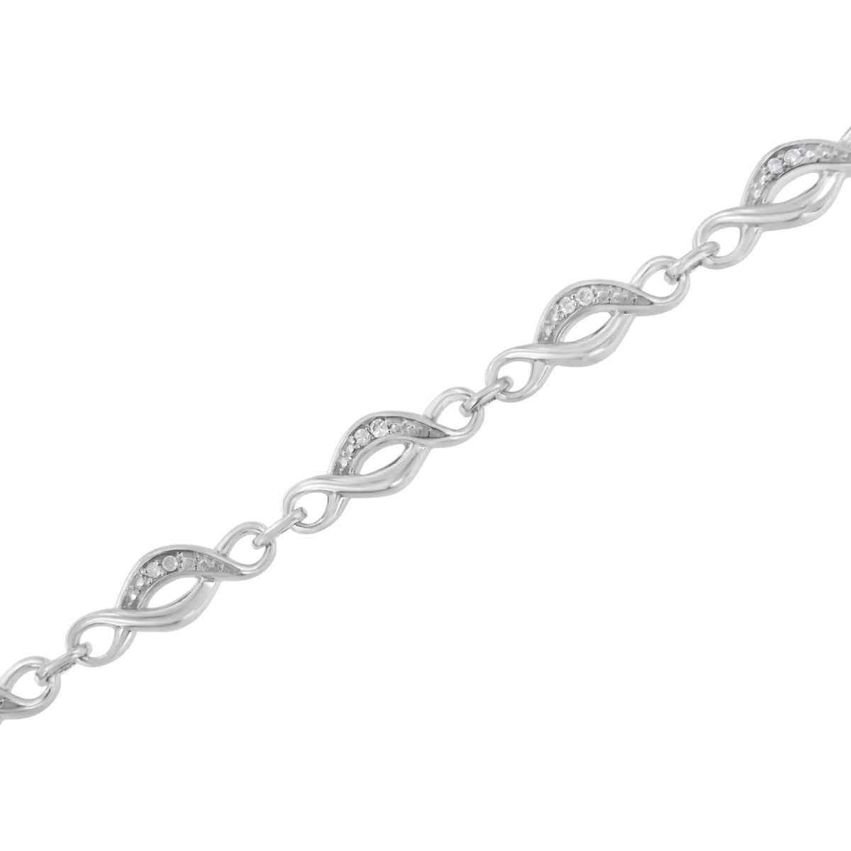 Pulsera de eslabones infinitos con detalles de diamantes de talla redonda engastados en garras en plata de ley 925 (color IJ, claridad I2-I3) - Tamaño 7,25"