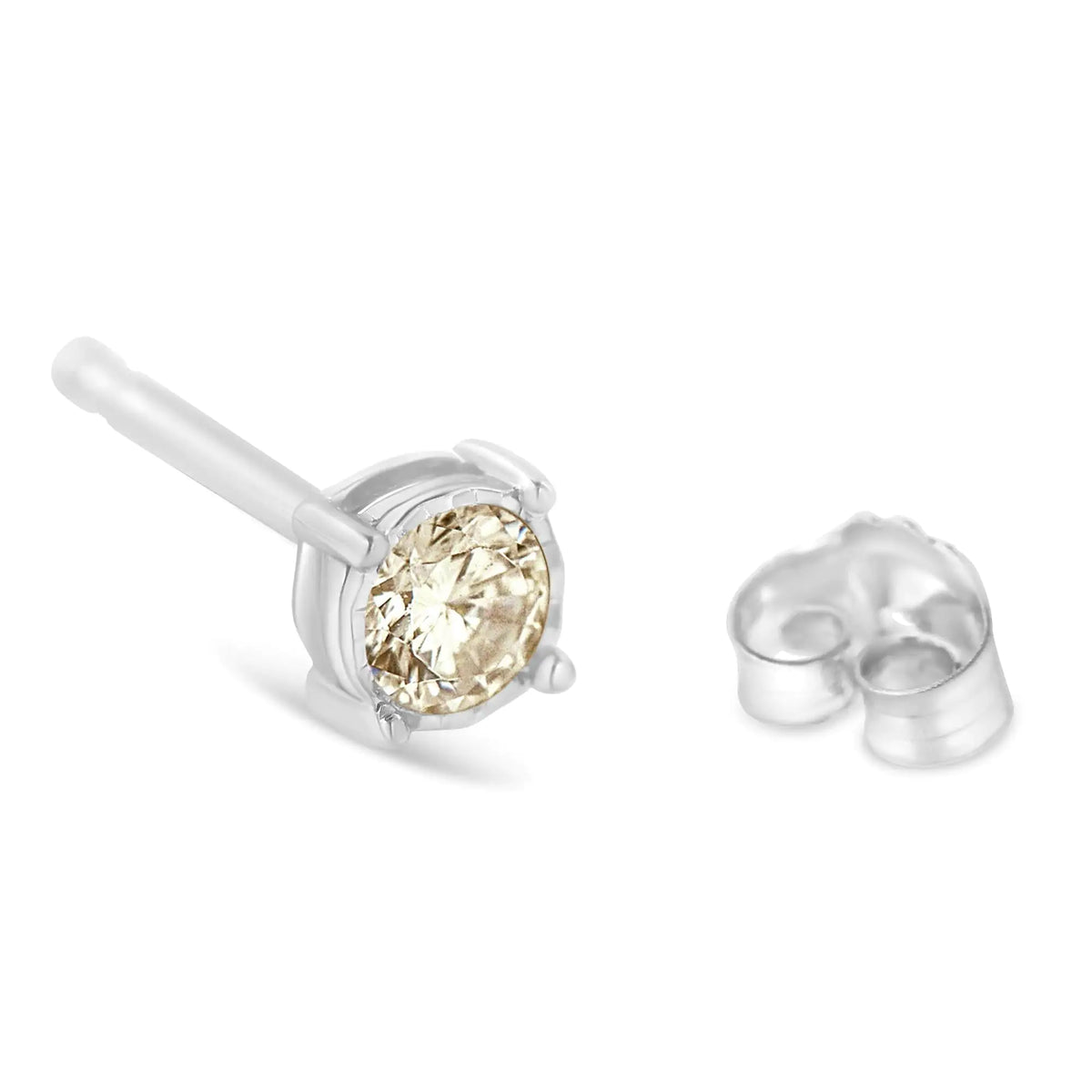 Aros solitarios de diamantes redondos de talla brillante engastados en plata de ley 925 de 3/8 quilates (color KL, claridad I2-I3)