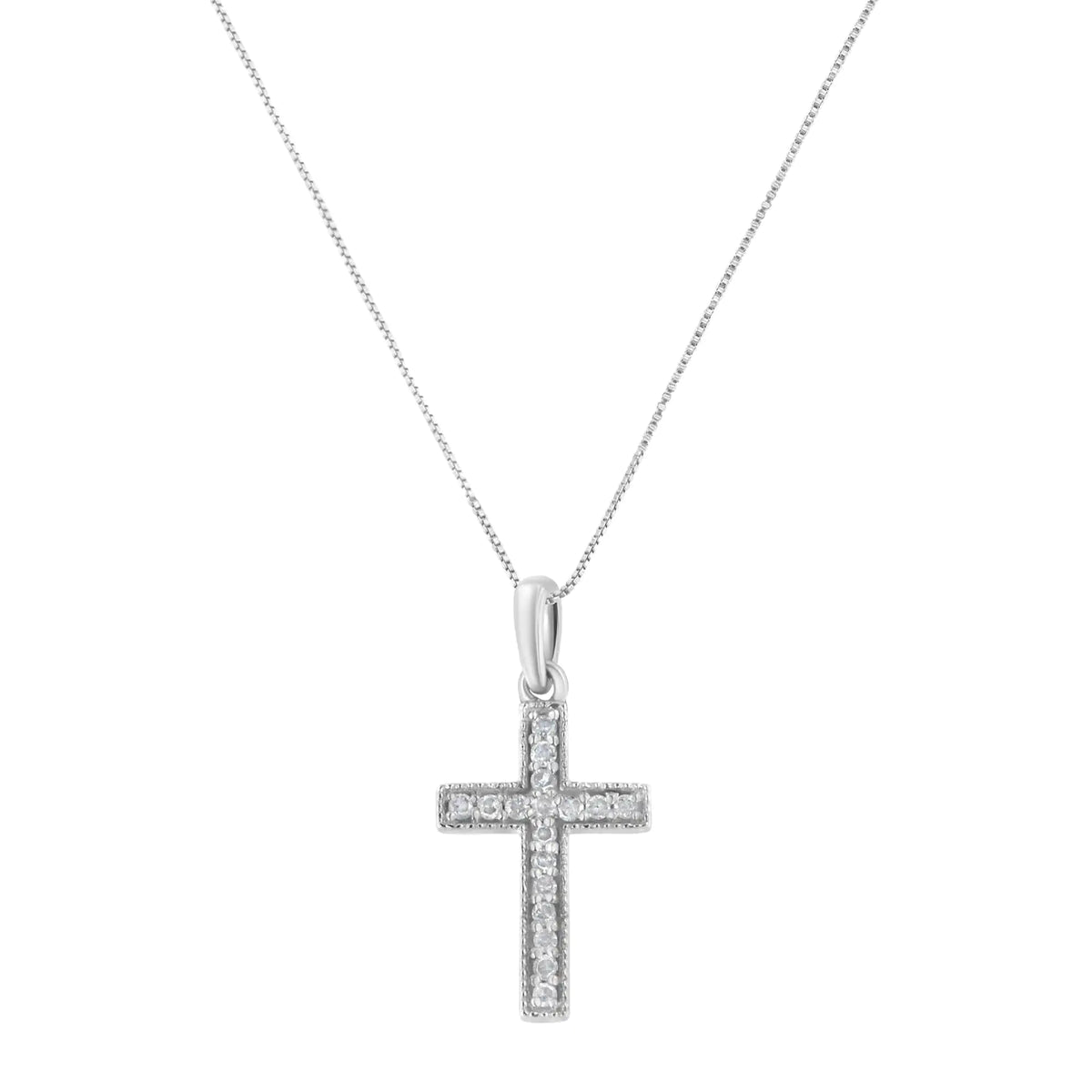 Collar con colgante de cruz de diamantes de 1/7 cttw de 18" en plata de ley 925 (color IJ, claridad I3)
