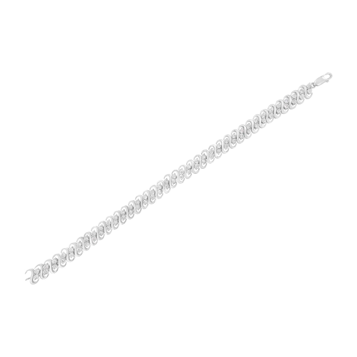 Pulsera de eslabones en forma de S con doble hilera de diamantes de talla redonda de 1/4 cttw en plata de ley 925 (color IJ, claridad I2-I3) - Tamaño 7,25"