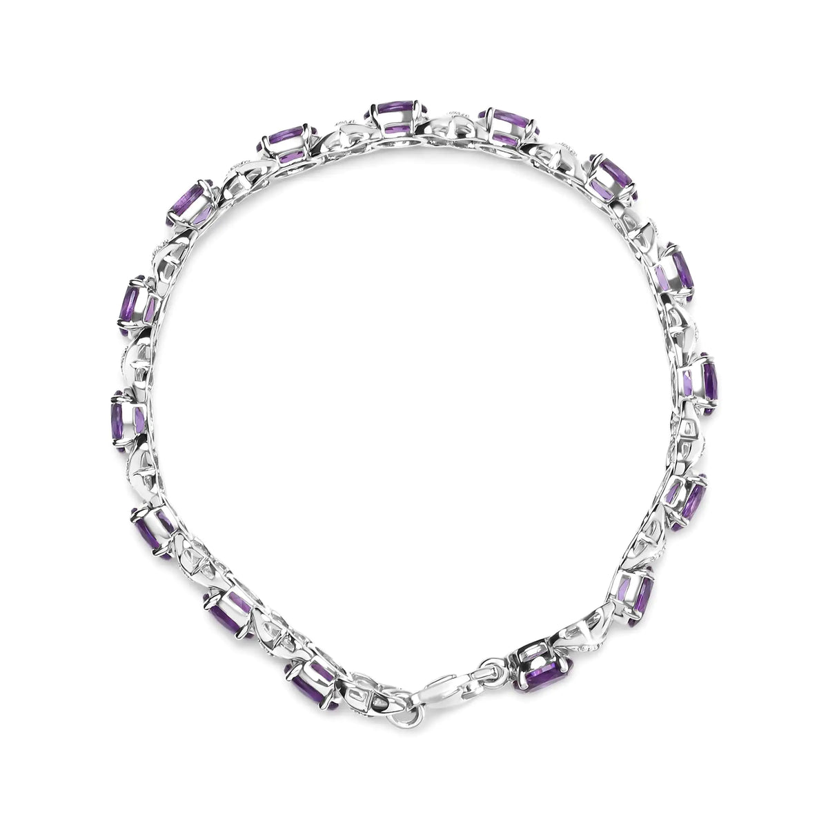 Bracelet à maillons en argent sterling 925 7 x 5 mm avec améthyste ovale et accent de diamant (couleur HI, clarté SI1-SI2) - Taille 7"