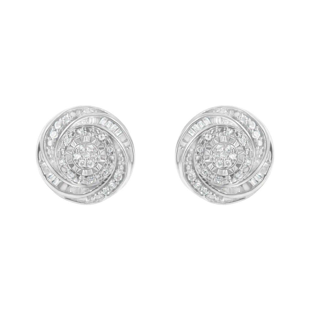 Aros con nudo de amor en espiral con diamantes redondos y baguette de 1/4 ct en plata esterlina 925 (color IJ, claridad I3)