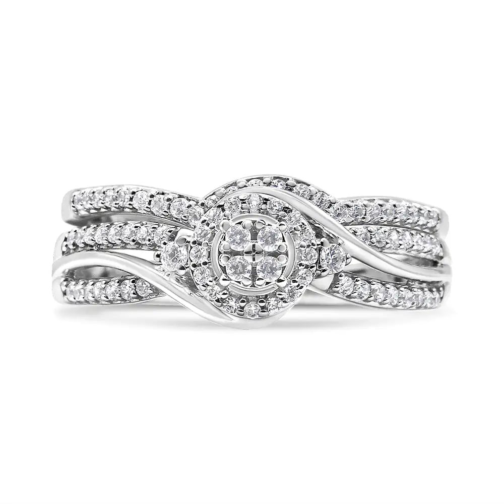 Anillo y banda nupcial con marco de diamantes compuestos de 1/3 ct en plata esterlina 925 (color IJ, claridad I2-I3)