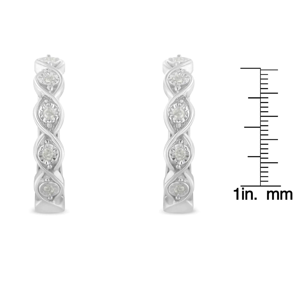 Boucles d'oreilles créoles en argent sterling 925 avec diamants sertis miracles 1/10 ct (couleur IJ, pureté I3)