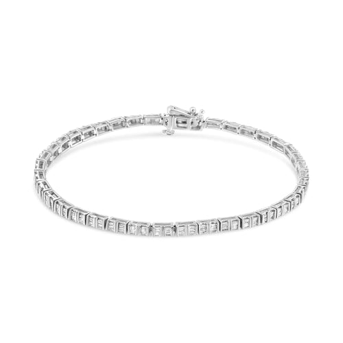 Pulsera de tenis con eslabones engastados en canal con diamantes de talla baguette de 1-1/10 ct en plata esterlina 925 (color HI, claridad I2-I3) - 7"