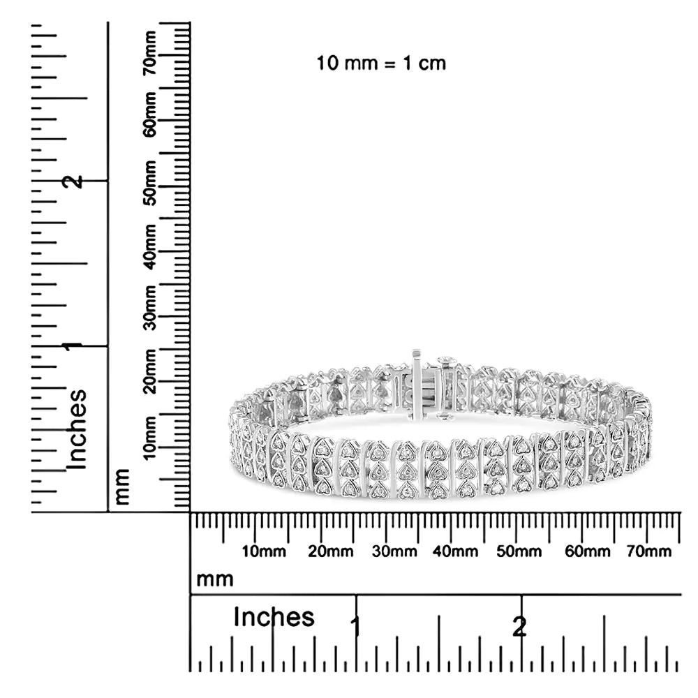 Bracelet à maillons en forme de cœur à plusieurs rangées de diamants de 1,00 ct en argent sterling 925 (couleur HI, clarté I1-I2) - 7,25 pouces