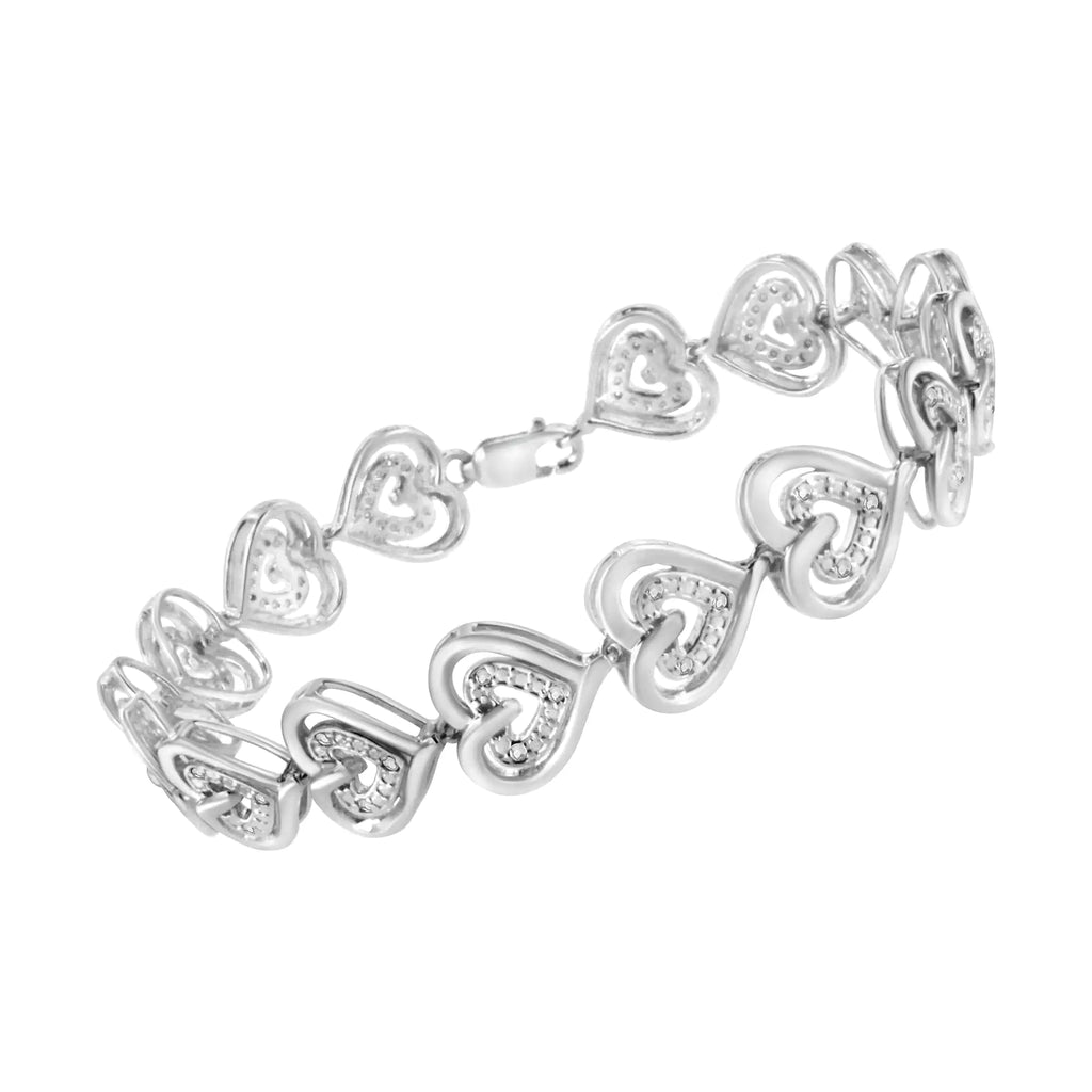 Bracelet à maillons doubles en argent sterling 925 avec diamants taille ronde 1/4 ct (couleur IJ, pureté I2-I3) - 7,25 pouces