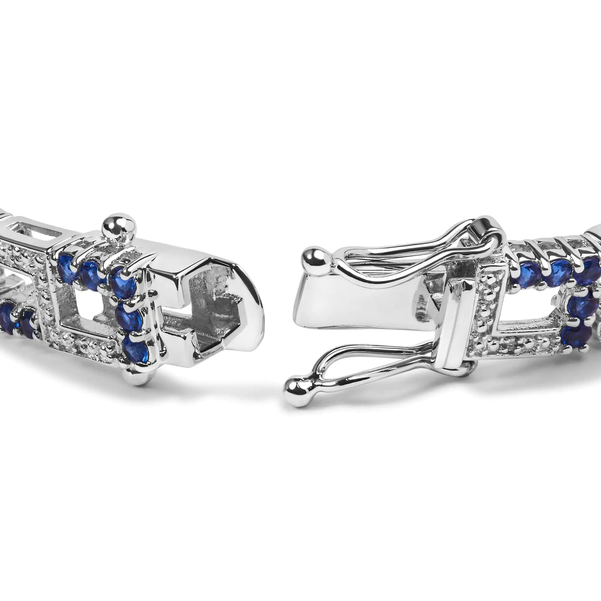 Pulsera de tenis de eslabones abiertos estilo art déco con detalles de diamantes y zafiro azul creado de 4 4/5 quilates en plata esterlina 925 (color IJ, claridad I3) - 7,5 pulgadas
