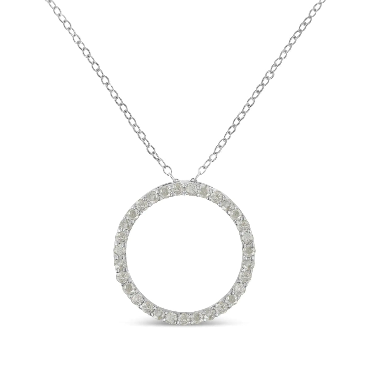 Collar con colgante de 18" con halo de diamantes de talla redonda de 3/4 quilates y círculo abierto en plata de ley 925 (color IJ, claridad I3)
