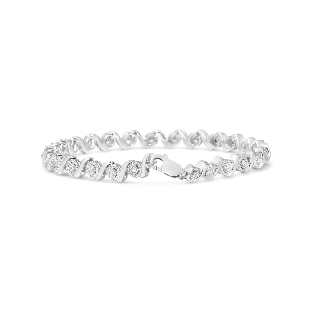 Pulsera de eslabones en forma de S con halo de diamantes redondos de 1/2 ct en plata de ley 925 (color IJ, claridad I2-I3) - 7,25"