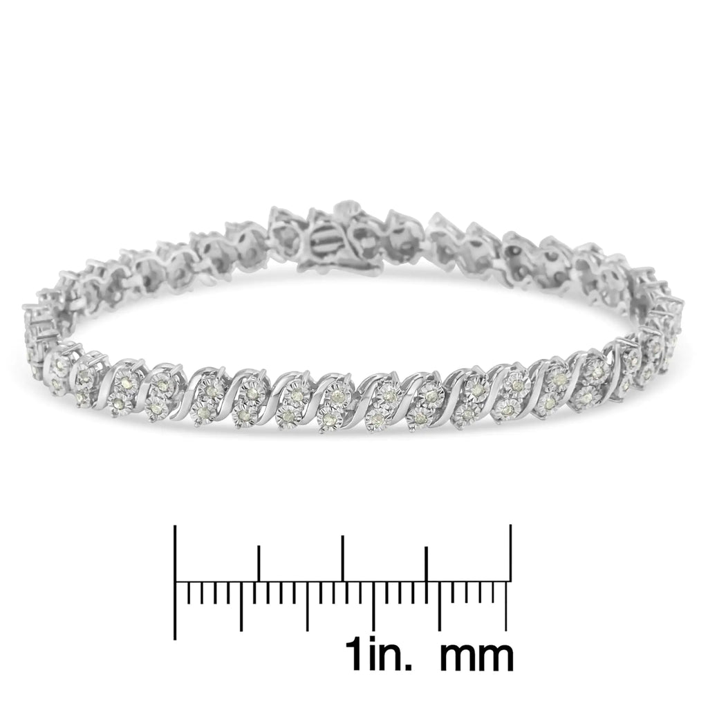 Bracelet tennis à maillons en S en argent sterling 925 avec diamants taille rose de 1,0 ct (couleur IJ, clarté I2-I3) - 7 po