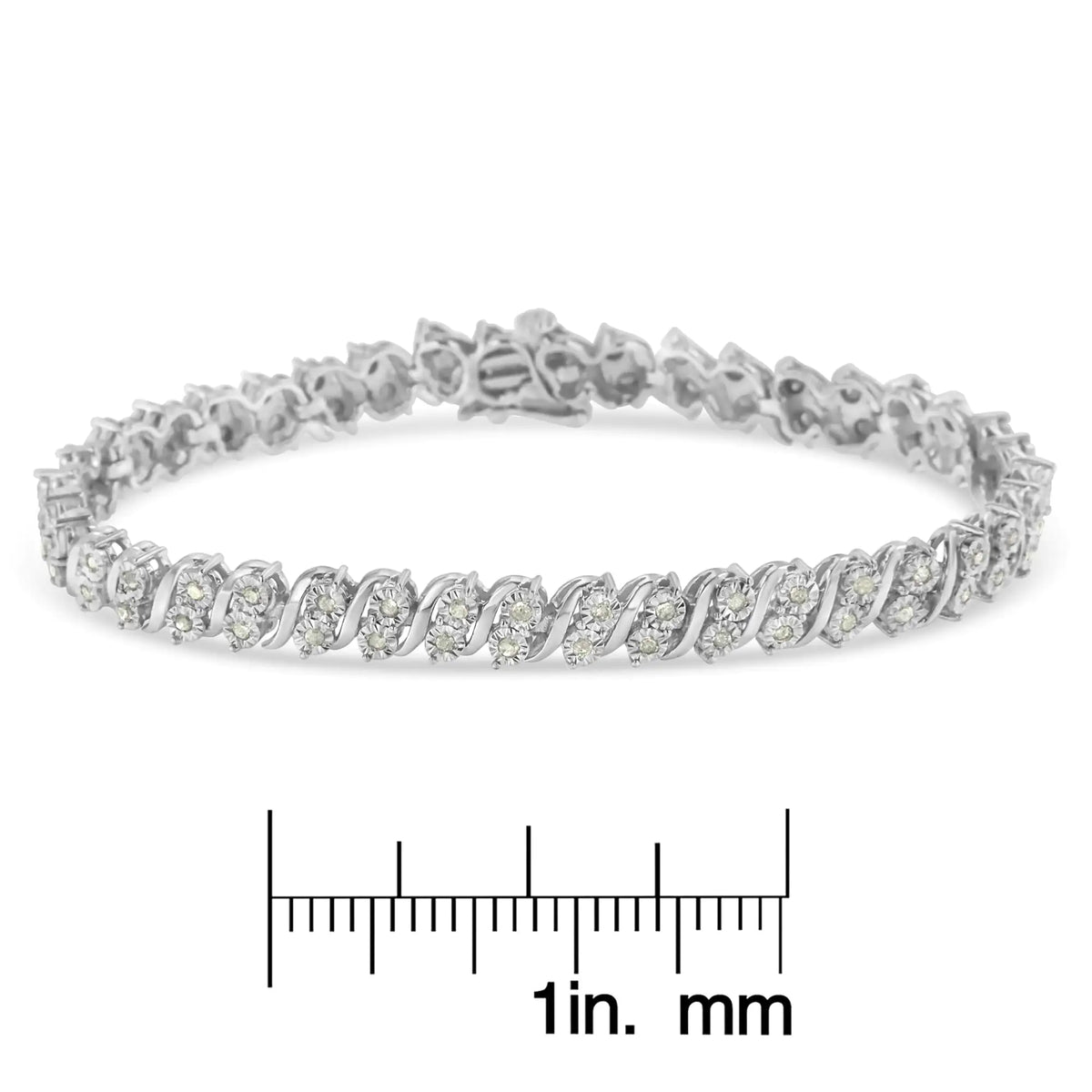 Bracelet tennis à maillons en S en argent sterling 925 avec diamants taille rose de 1,0 ct (couleur IJ, clarté I2-I3) - 7 po