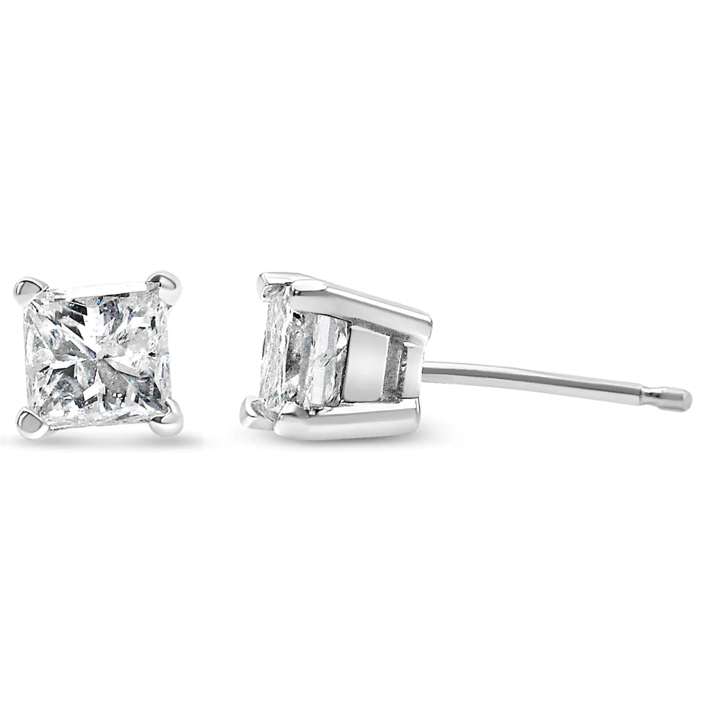 Aros solitarios de diamantes de talla princesa de 1/5 ct y 4 puntas en plata de ley 925 (color HI, claridad SI2-I1)