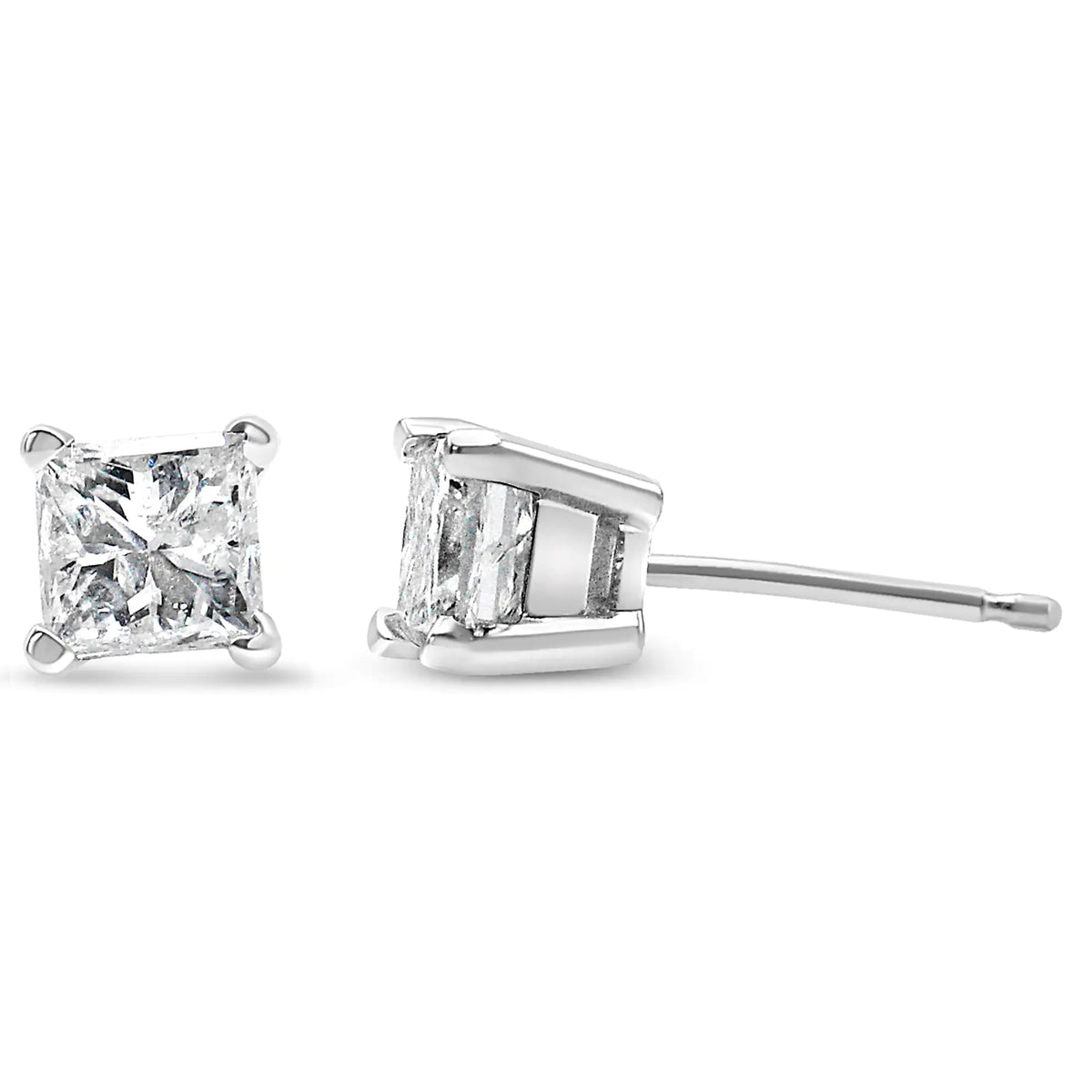 Aros solitarios de diamantes de talla princesa de 1/5 ct y 4 puntas en plata de ley 925 (color HI, claridad SI2-I1)