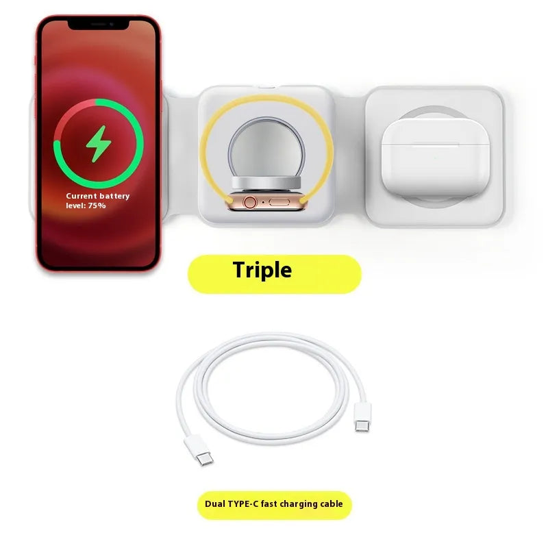 Soporte para teléfono móvil plegable con carga inalámbrica magnética 3 en 1