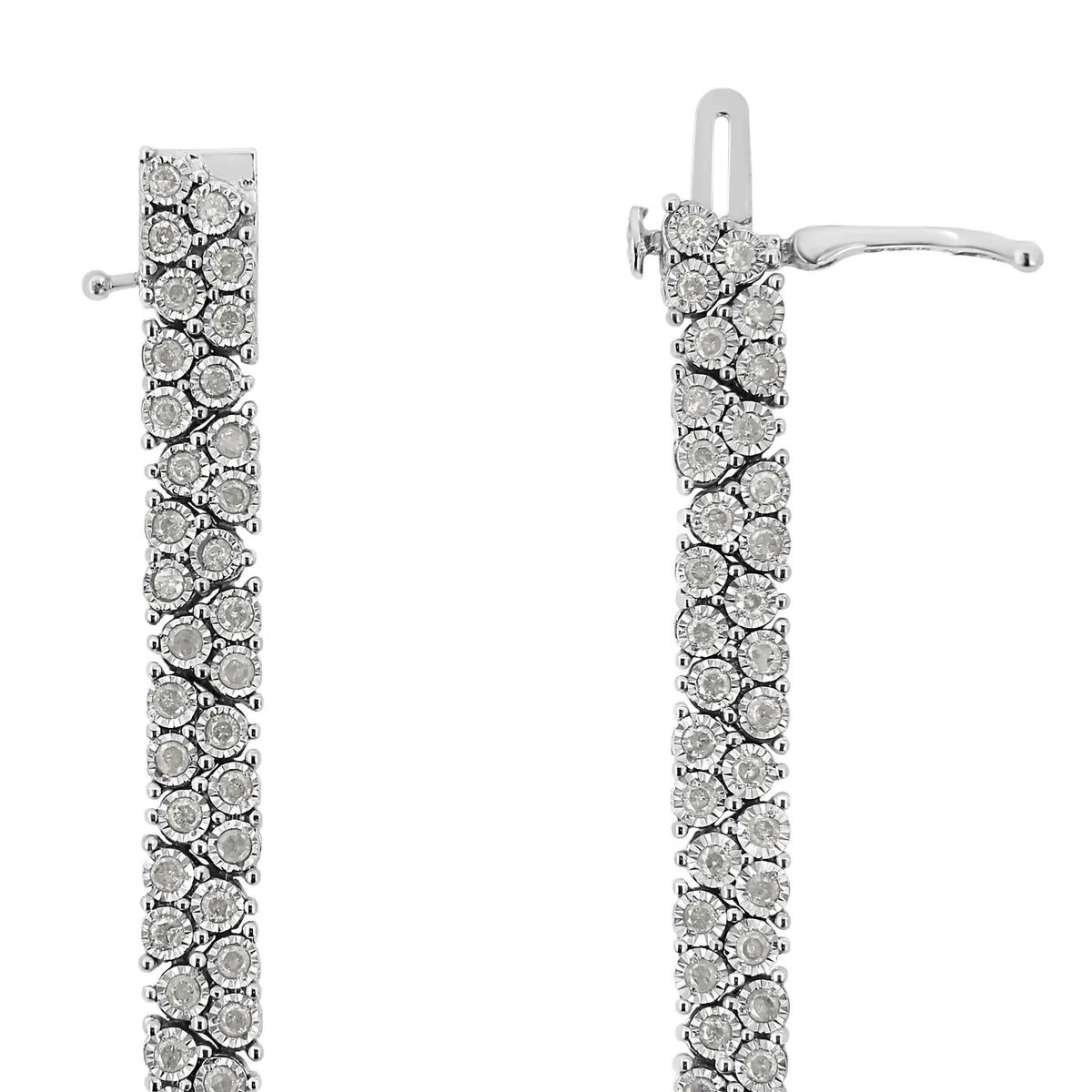 Pulsera de tenis de varias filas con trío de diamantes engastados en plata de ley .925 de 2,00 ct (color IJ, claridad I3) - 7,25"