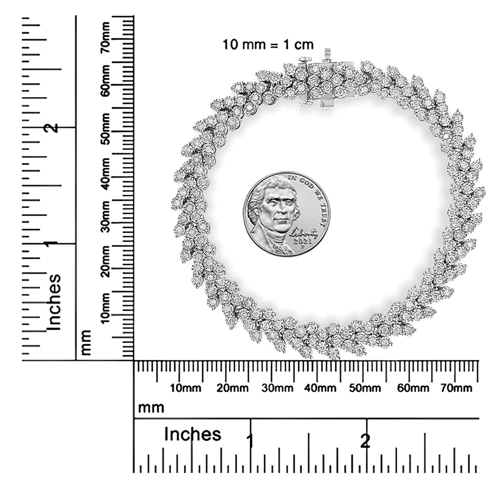 Pulsera de eslabones de corona de laurel con diamantes engastados en plata de ley 925 de 2,00 ct (color IJ, claridad I3) - 7,25"