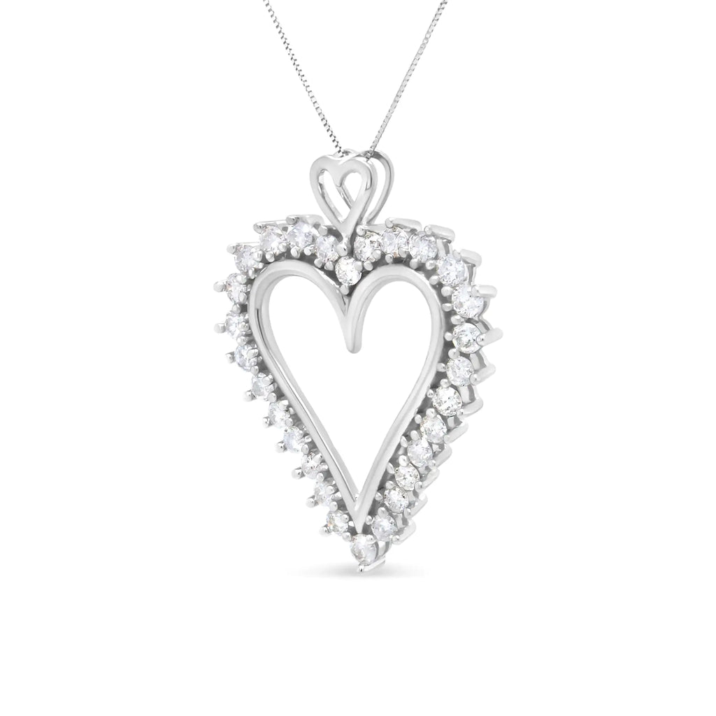 Collar con colgante de corazón abierto de 1 3/4 ct con diamantes redondos de 18" en plata de ley 925 (color IJ, claridad I2-I3)