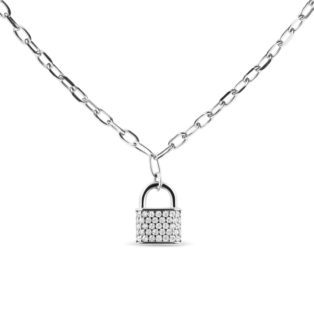 Collier avec pendentif en argent sterling 925 avec fermoir en diamant 1/4 ct et chaîne trombone (couleur HI, clarté SI2-I1)