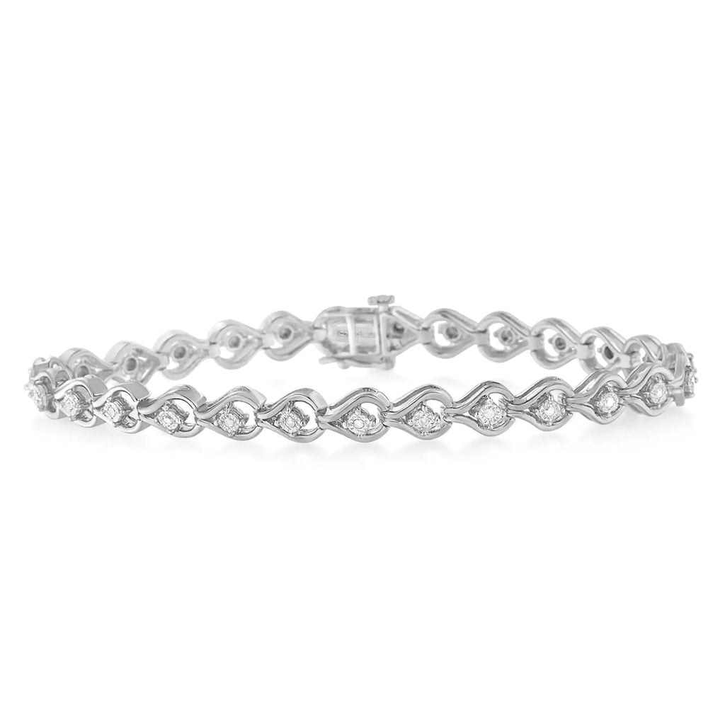 Pulsera de eslabones de 7" en forma de lágrima con diamantes de 1/4 ct engastados en forma de milagro en plata de ley 925 (color IJ, claridad I3)