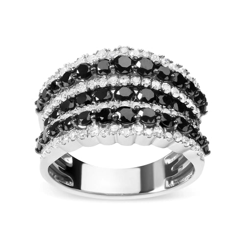 Anillo de plata de ley 925 con diamantes blancos y negros tratados de 1 3/4 ct con varias filas de diamantes (color negro/IJ, claridad I2-I3)