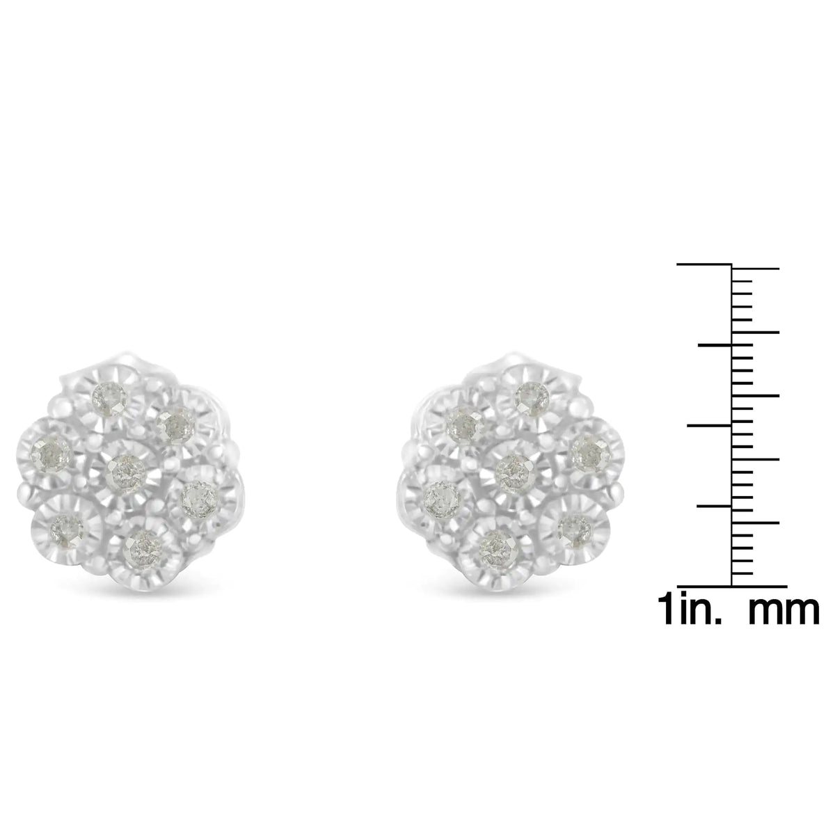 Aros con forma de botón con diamantes de talla redonda de 1/6 ct engastados con flores engastadas en forma de milagro en plata de ley 925 (color IJ, claridad I2-I3)
