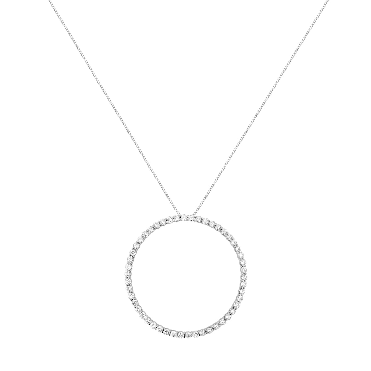 Collar con colgante de aro abierto de 45,72 cm con diamantes de talla redonda engastados en garras y 4 cts en plata de ley 925 (color JK, claridad I1-I2)