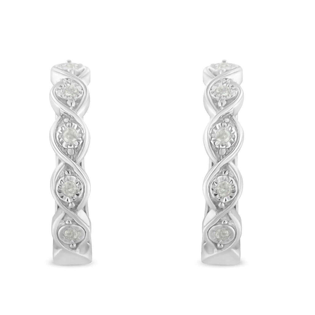 Boucles d'oreilles créoles en argent sterling 925 avec diamants sertis miracles 1/10 ct (couleur IJ, pureté I3)