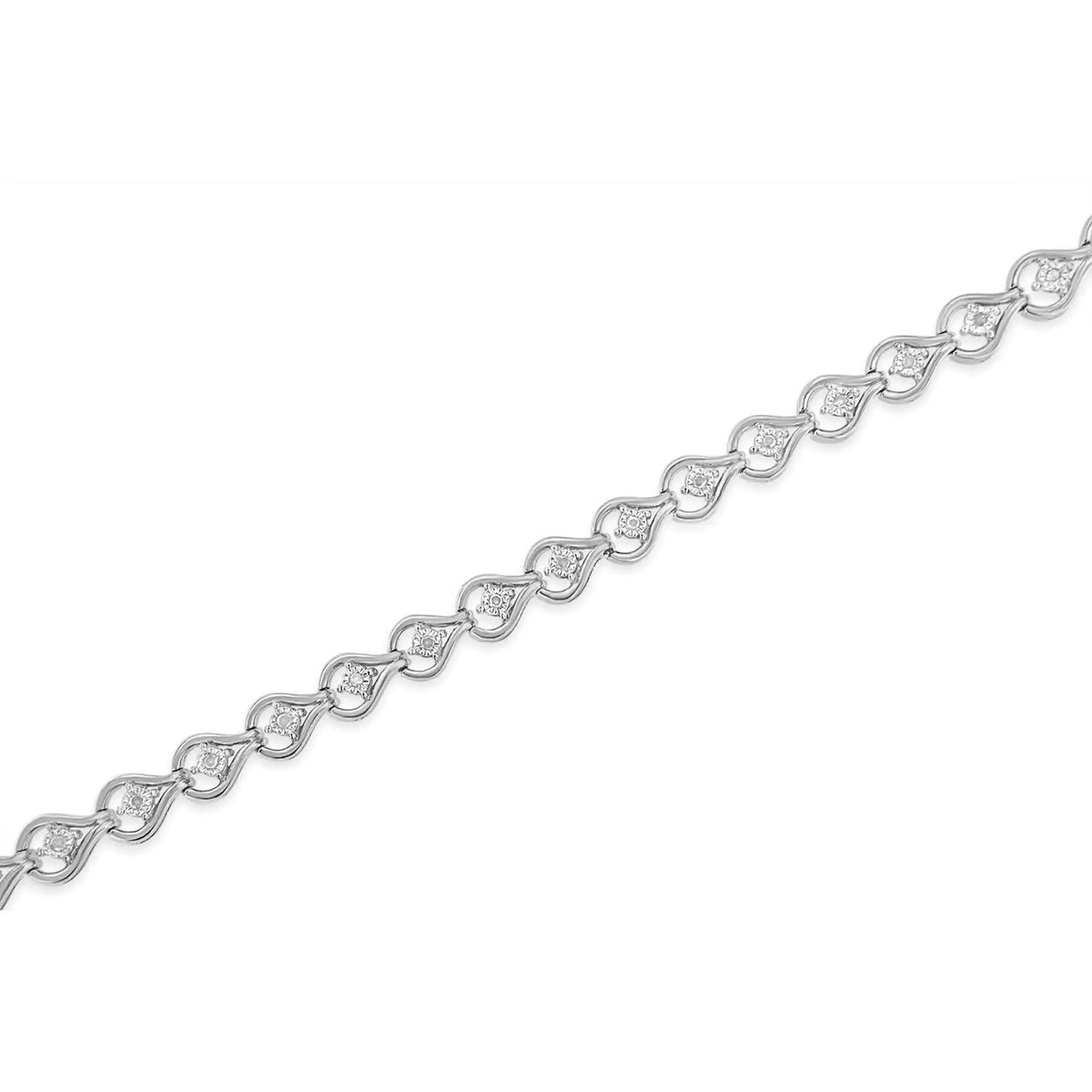 Pulsera de eslabones de 7" en forma de lágrima con diamantes de 1/4 ct engastados en forma de milagro en plata de ley 925 (color IJ, claridad I3)