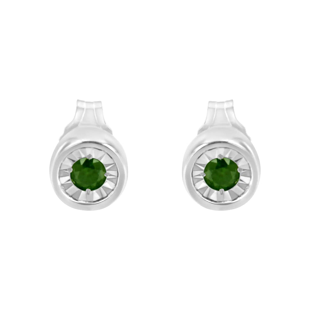 Aros con diamantes verdes de talla brillante de 1/5 ct engastados en forma de milagro en plata de ley 925 (color elegante, claridad I1-I2)