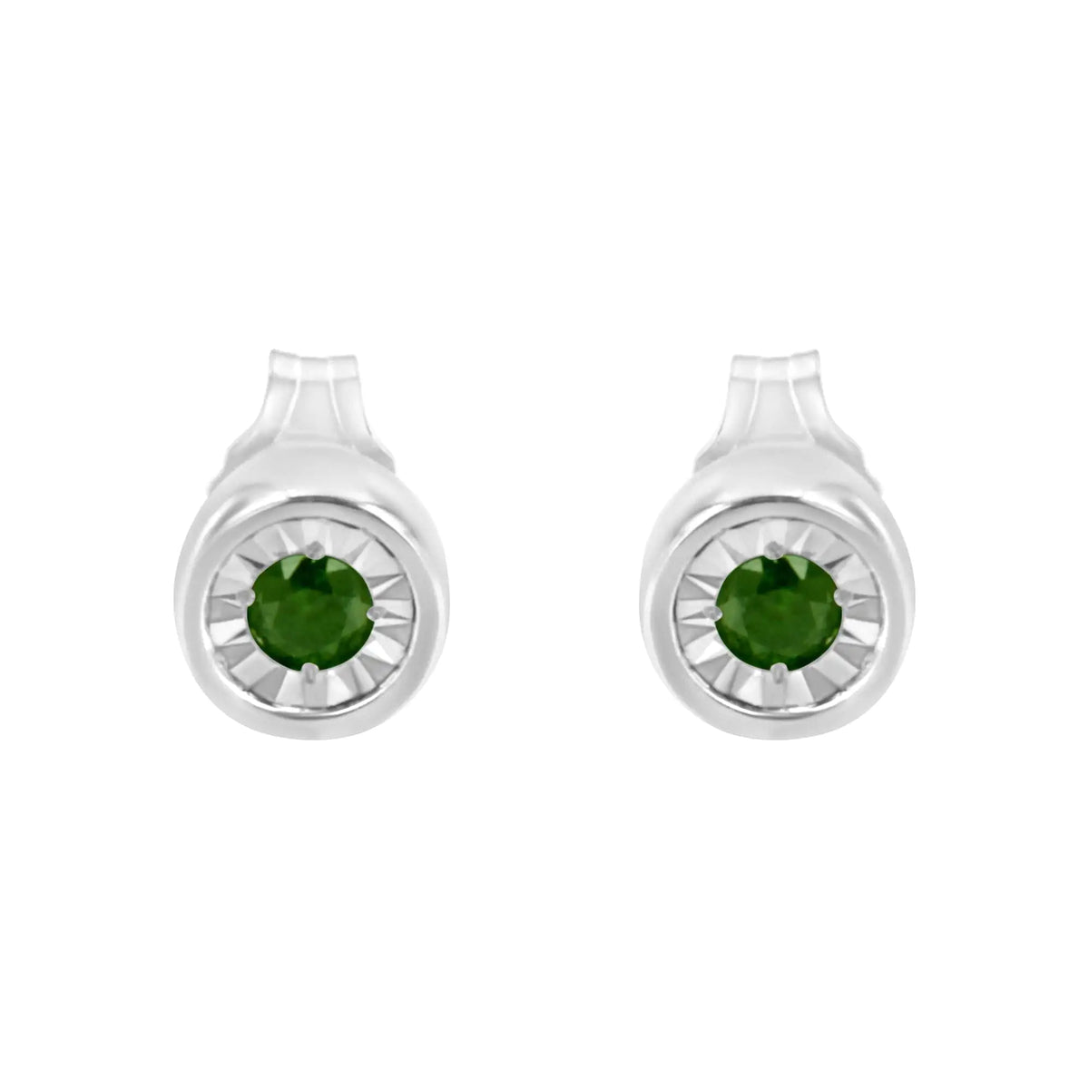Aros con diamantes verdes de talla brillante de 1/5 ct engastados en forma de milagro en plata de ley 925 (color elegante, claridad I1-I2)