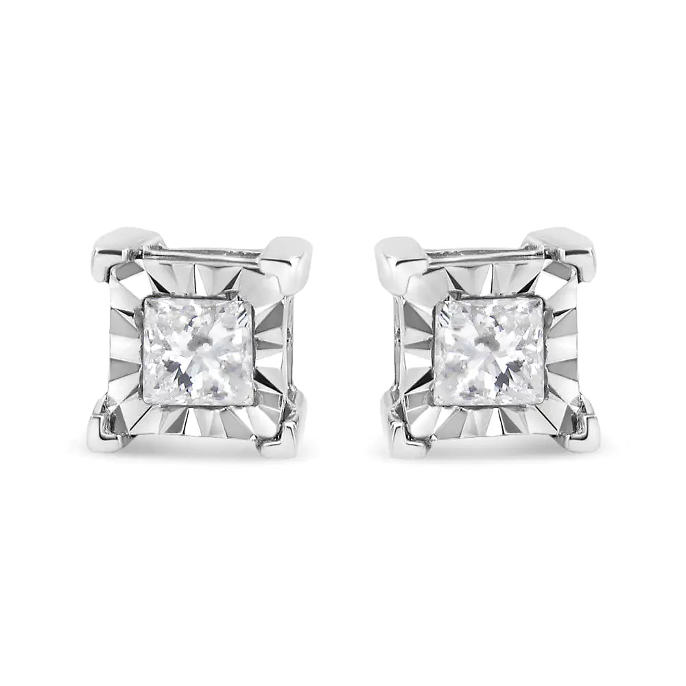 .925 Sterling Silver Miracle Set Princess-cut Diamond Solitaire Stud Earrings (H-I Color, SI2-I1 Clarity)