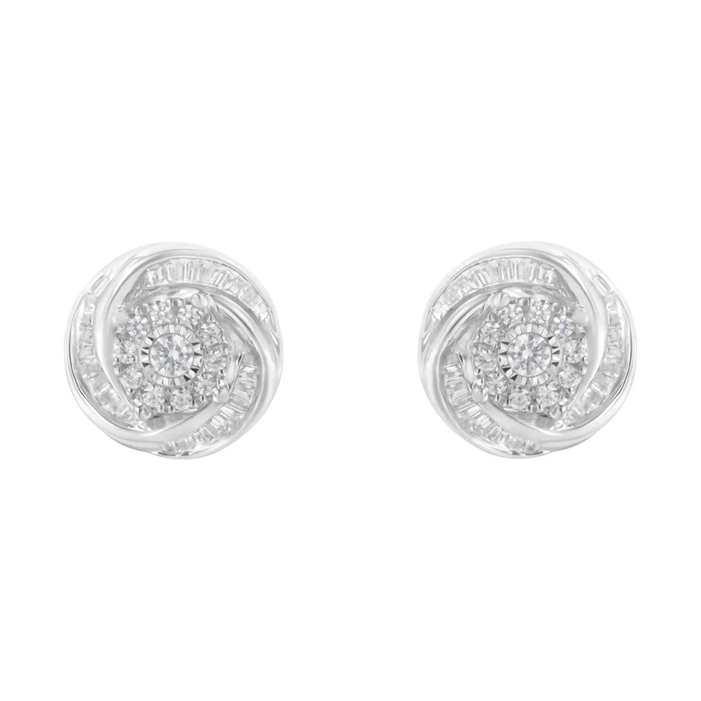 Aros con forma de nudo de amor con diamantes de talla baguette y redondos de 3/4 quilates en plata de ley 925 (color IJ, claridad I2-I3)