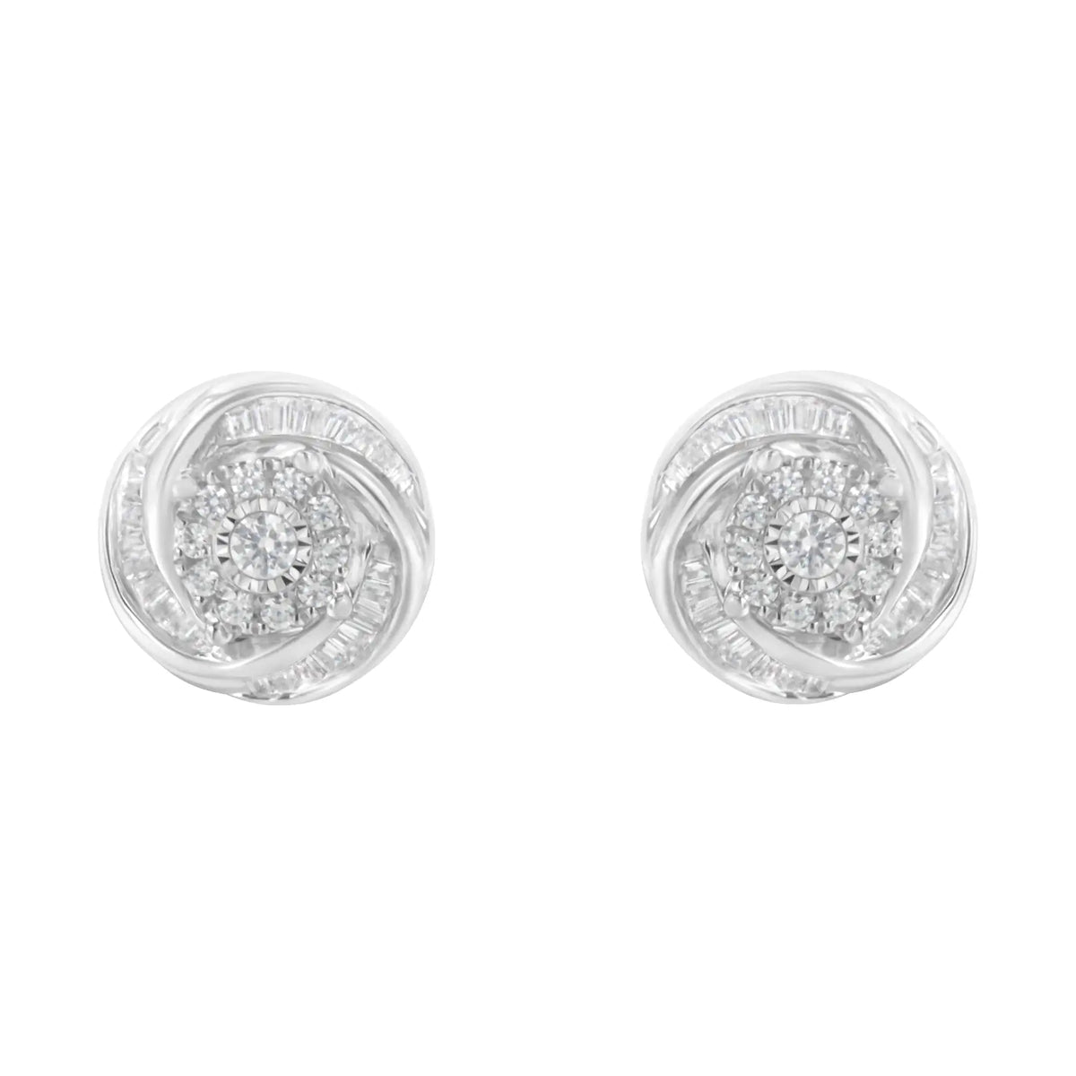 Aros con forma de nudo de amor con diamantes de talla baguette y redondos de 3/4 quilates en plata de ley 925 (color IJ, claridad I2-I3)