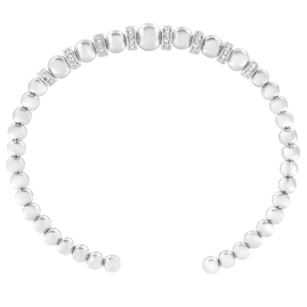 Brazalete tipo brazalete con cuentas esféricas graduadas de diamantes de 1/4 quilates en plata esterlina 925 (color IJ, claridad I2-I3). Se adapta a muñecas de hasta 7 1/2 pulgadas