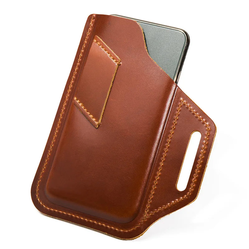 Genuine Leather Phone Pouch Case for  6-7.5 Inch  Cellphone Loop Holster Case Belt Waist Bag Phone Wallet Anti-theft
