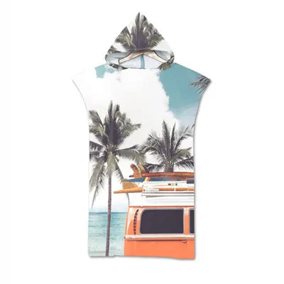 Summer Holiday Hooded Bath Beach Towel Microfiber Wetsuit Changing Robe Poncho Surf Towel for Swimming Beach Outdooor Bathrobe